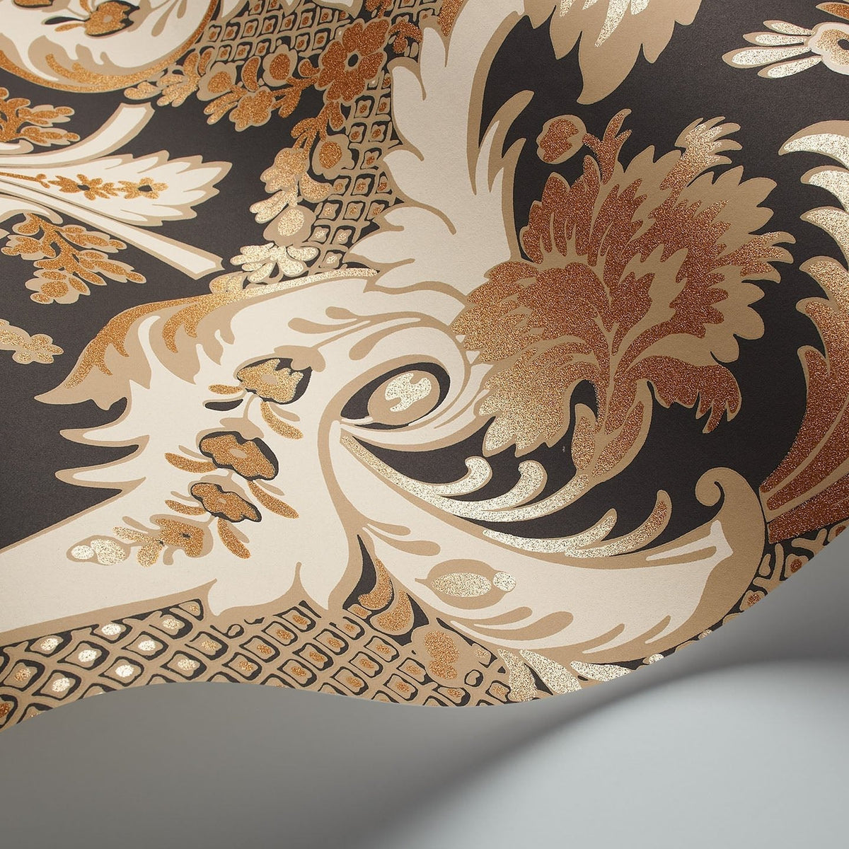 Cole & Son Aldwych in Parchment & Glitter Gold on Charcoal — pattern detail