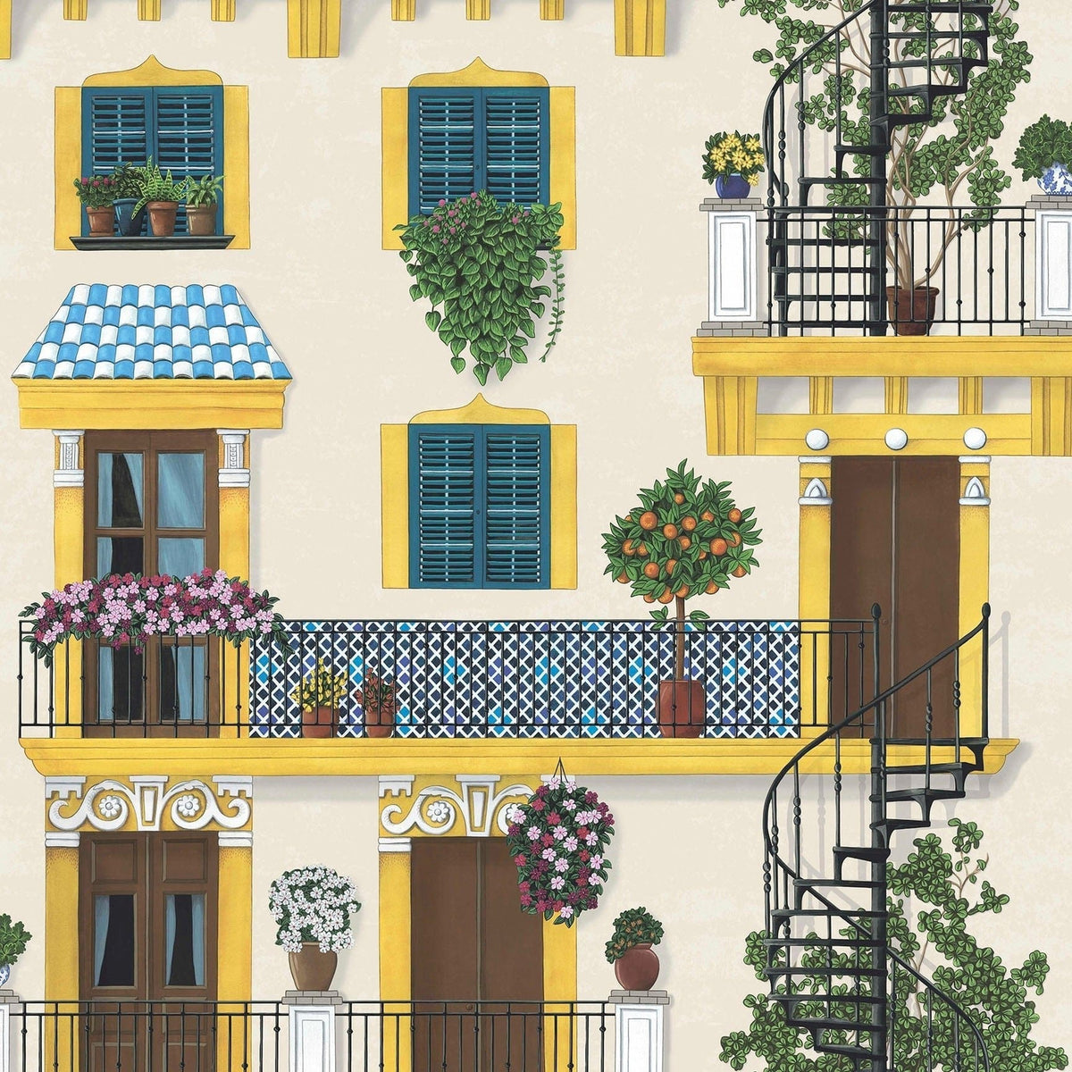 Cole & Son Alfaro in Canary Yellow & Petrol on Parchment — pattern detail