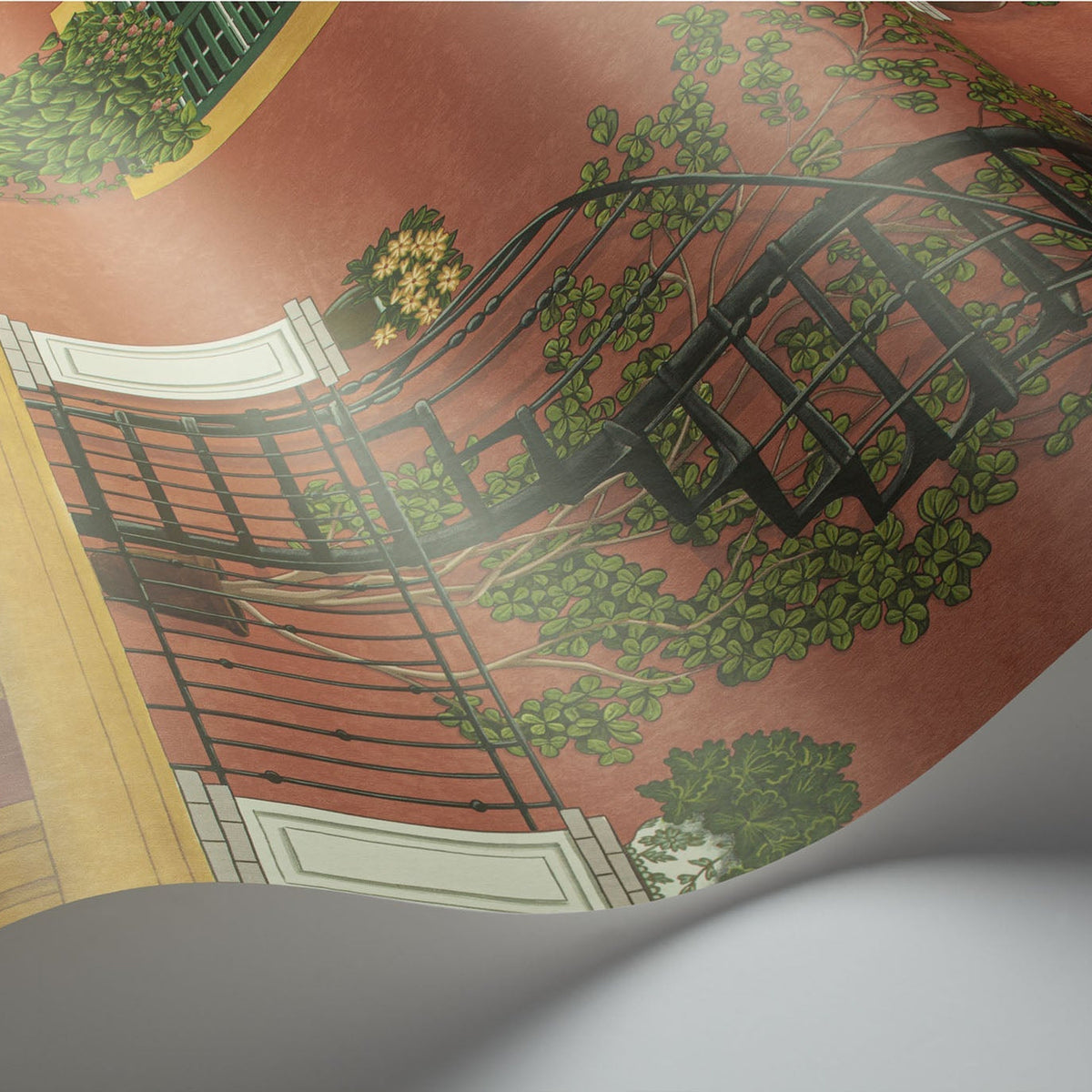 Cole & Son Alfaro in Ochre & Racing Green on Terracotta — pattern detail