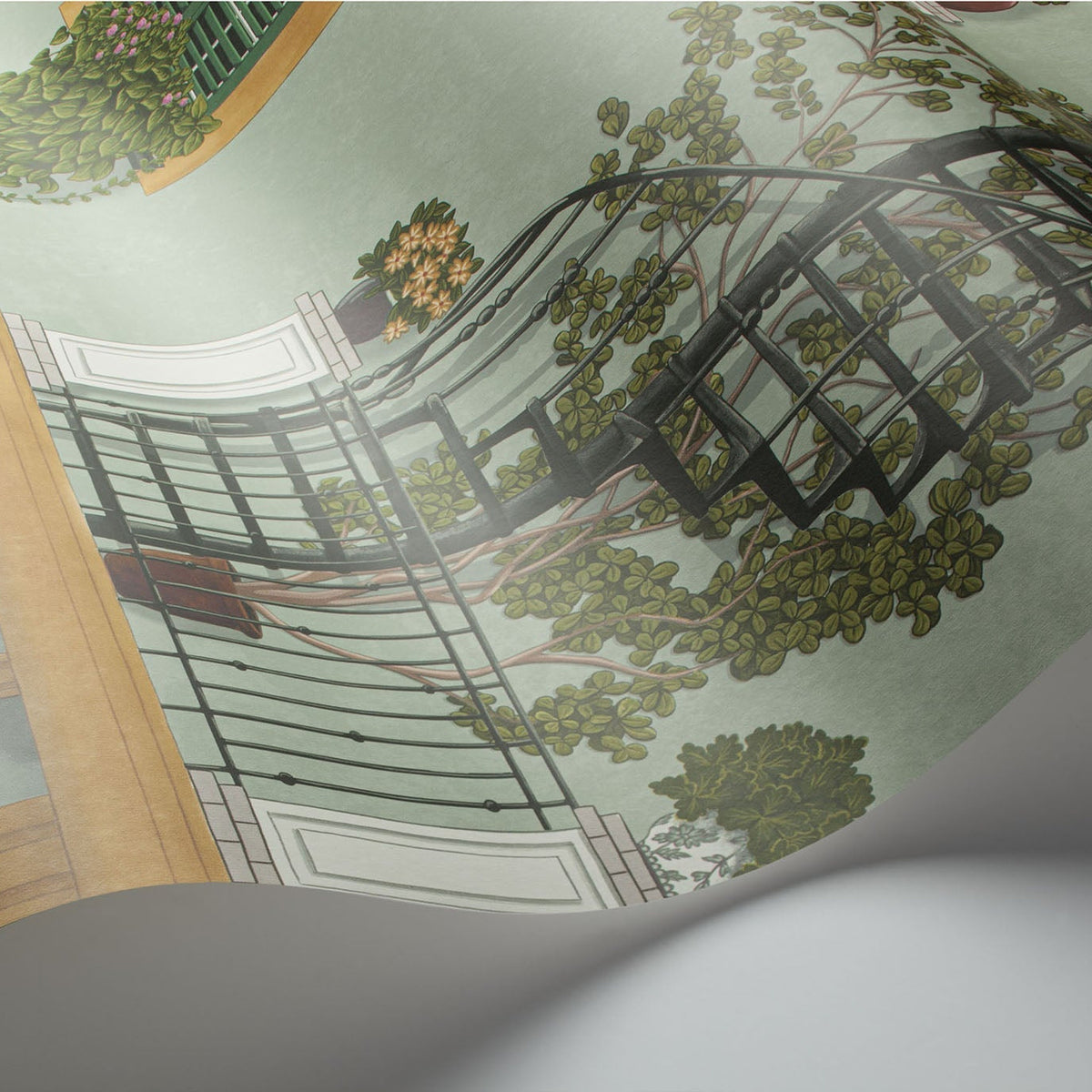 Cole & Son Alfaro in Dark Ochre & Forest Green on Duck Egg — pattern detail
