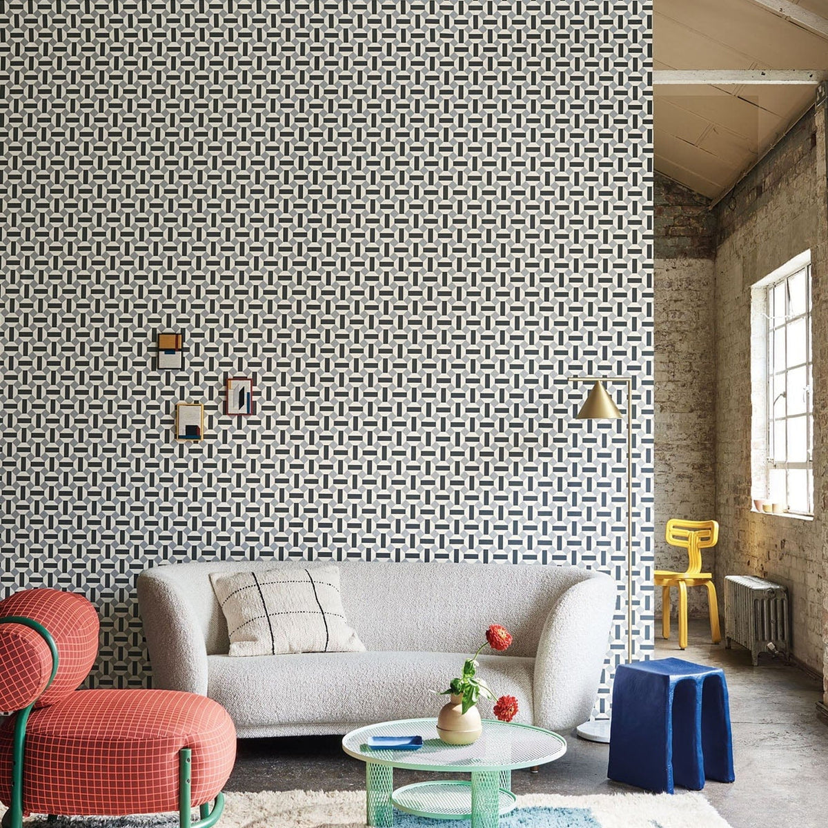 Cole & Son Alicatado in Soot on Snow — room setting