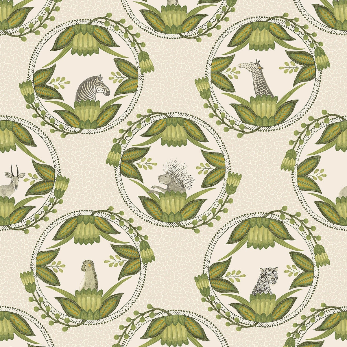 Cole & Son Ardmore Cameos in Olive Green on Stone — pattern detail