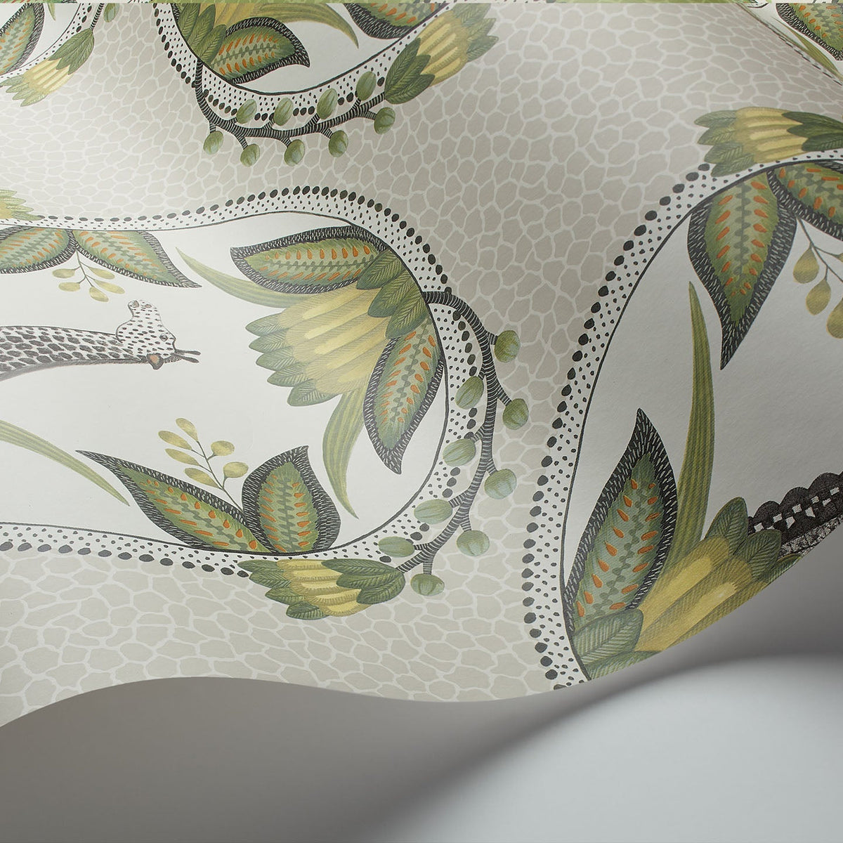 Cole & Son Ardmore Cameos in Olive Green on Stone — pattern detail