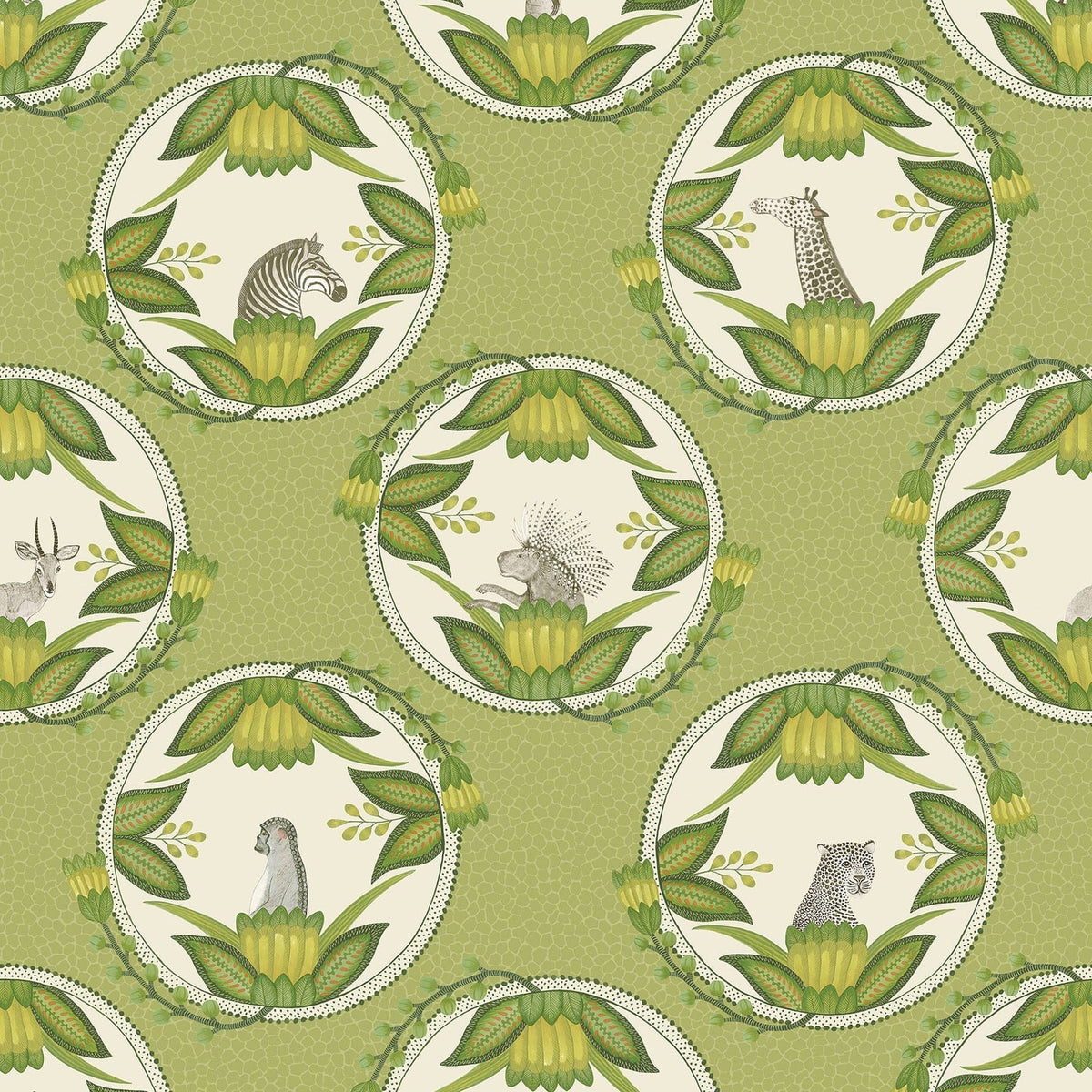 Cole & Son Ardmore Cameos in Olive Green — pattern detail