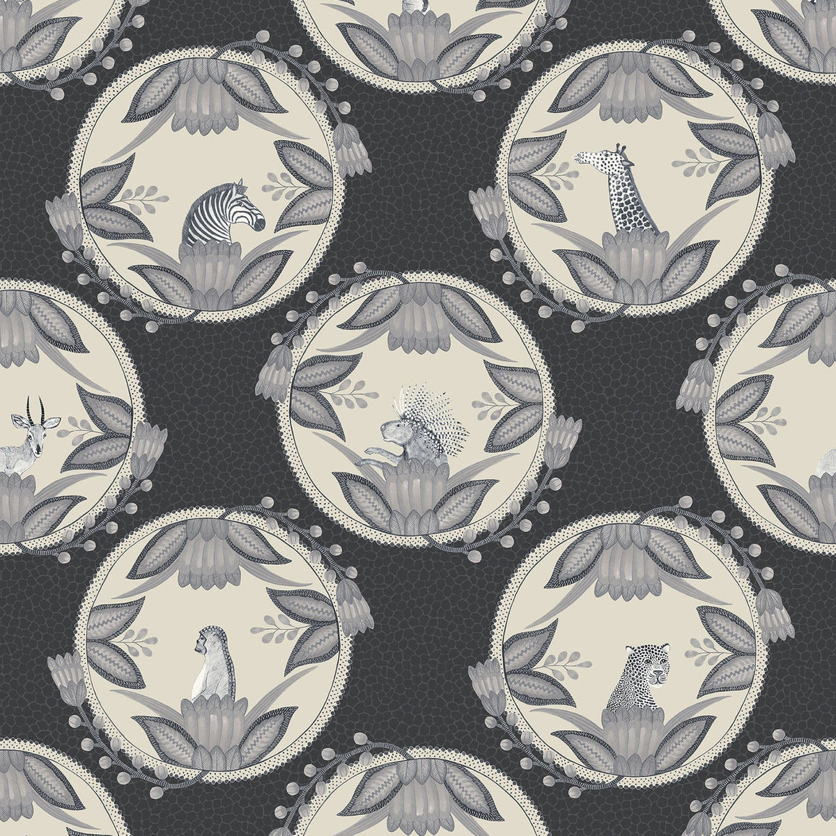 Cole & Son Ardmore Cameos in Soot & Snow — pattern detail