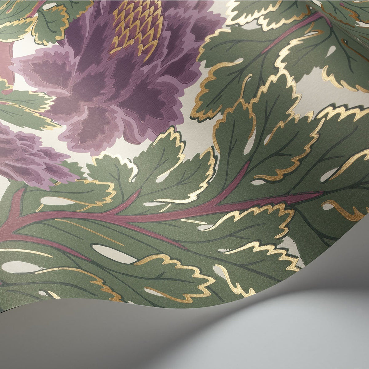 Cole & Son Aurora in Mulberry & Sage on Parchment — pattern detail