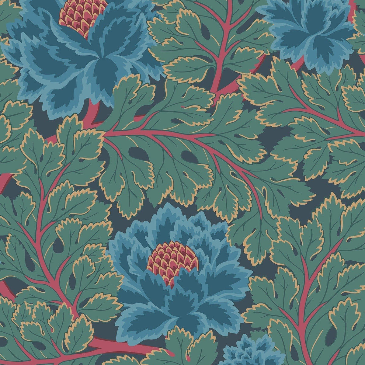 Cole & Son Aurora in Petrol & Teal on Ink — pattern detail