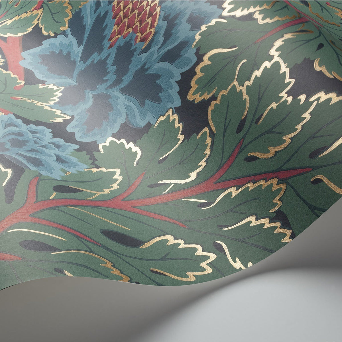 Cole & Son Aurora in Petrol & Teal on Ink — pattern detail