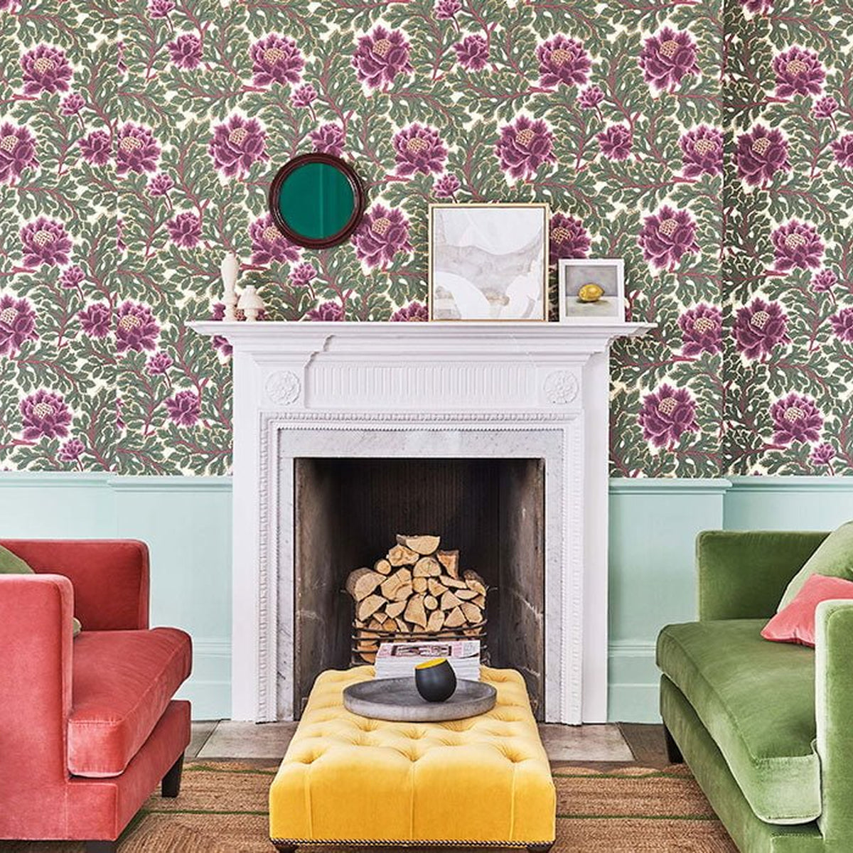 Cole & Son Aurora in Mulberry & Sage on Parchment — room setting
