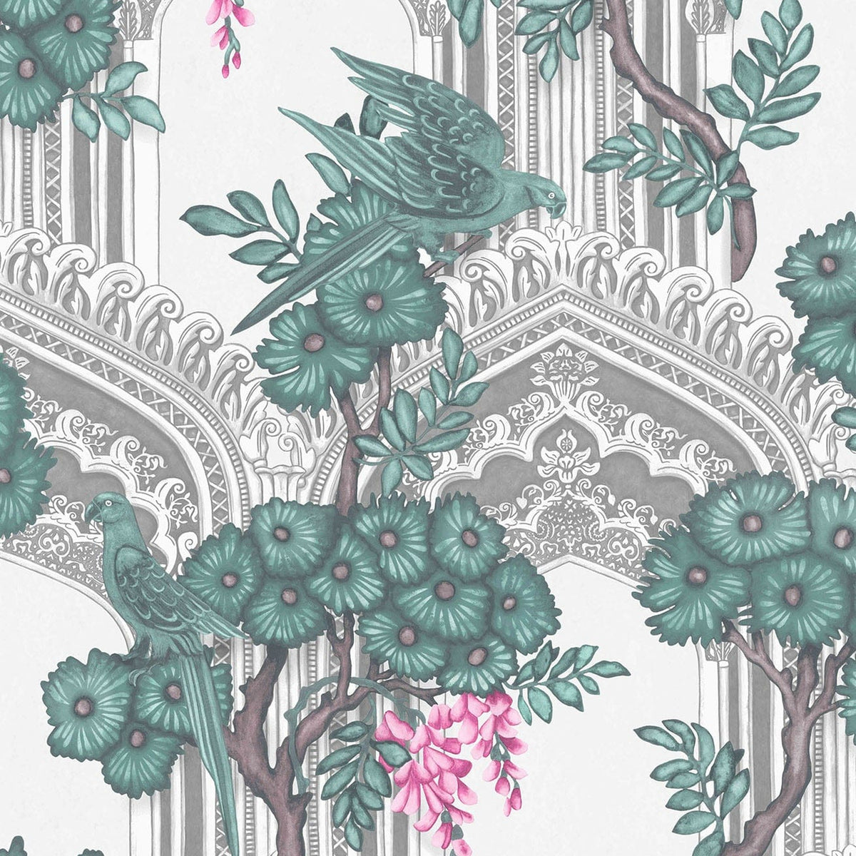 Cole & Son Babylon wallpaper in Teal & Pink 113/13039 — pattern
