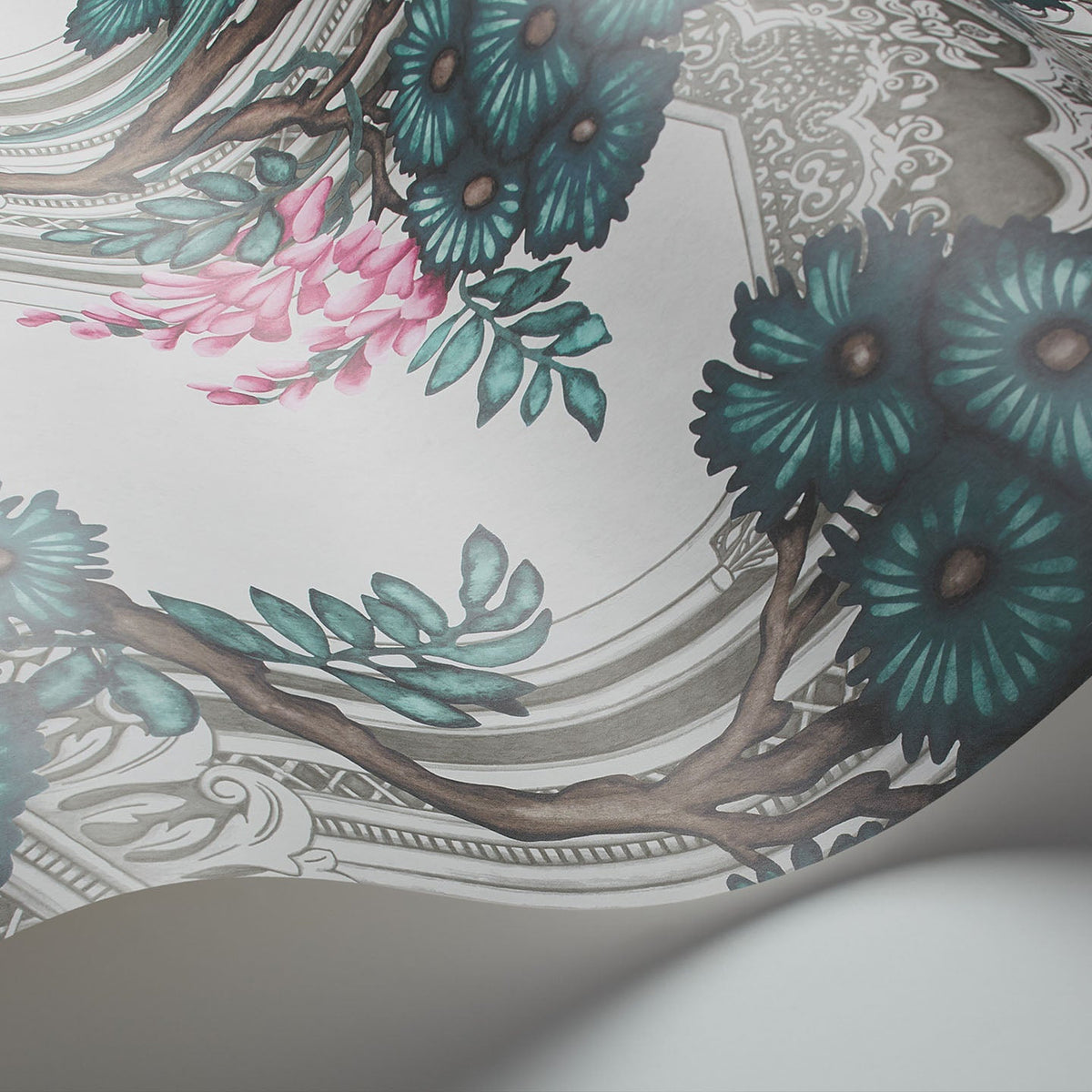 Cole & Son Babylon wallpaper in Teal & Pink 113/13039 — detail
