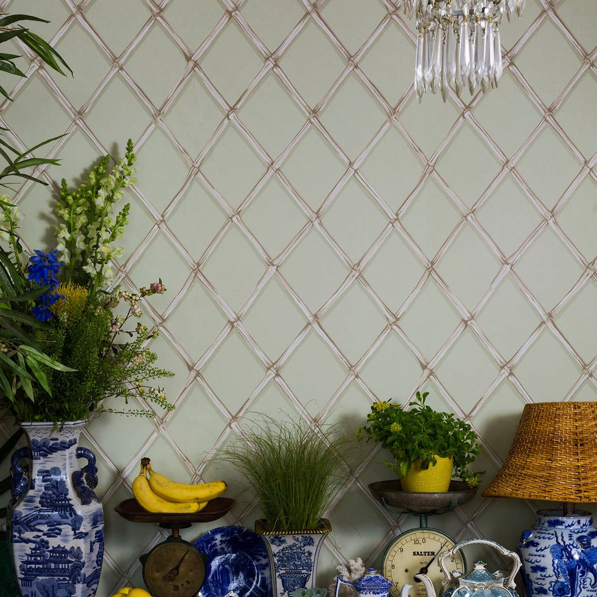 Cole & Son Bagatelle wallpaper in Duck Egg — room setting