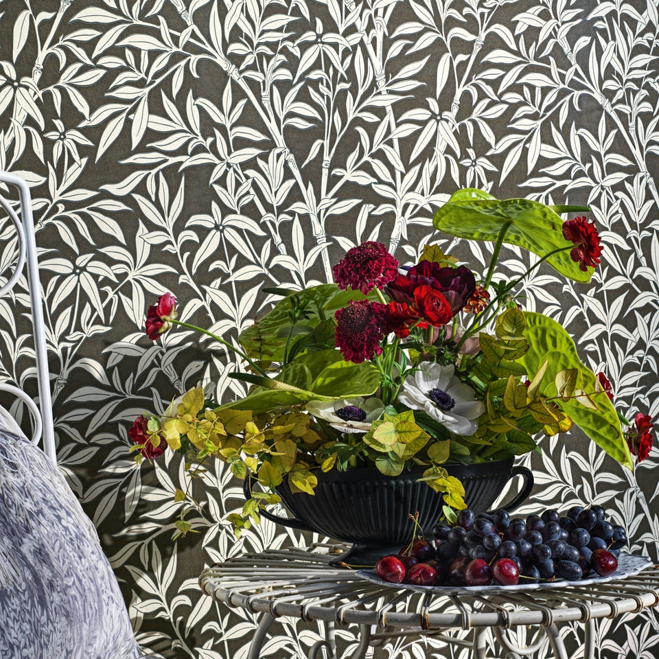 Cole & Son Bamboo Forest wallpaper in Snow on Soot — room setting