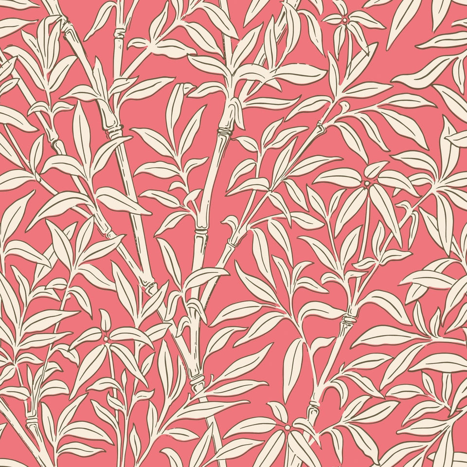 Cole & Son Bamboo Forest wallpaper in Chalk on Rouge — pattern detail