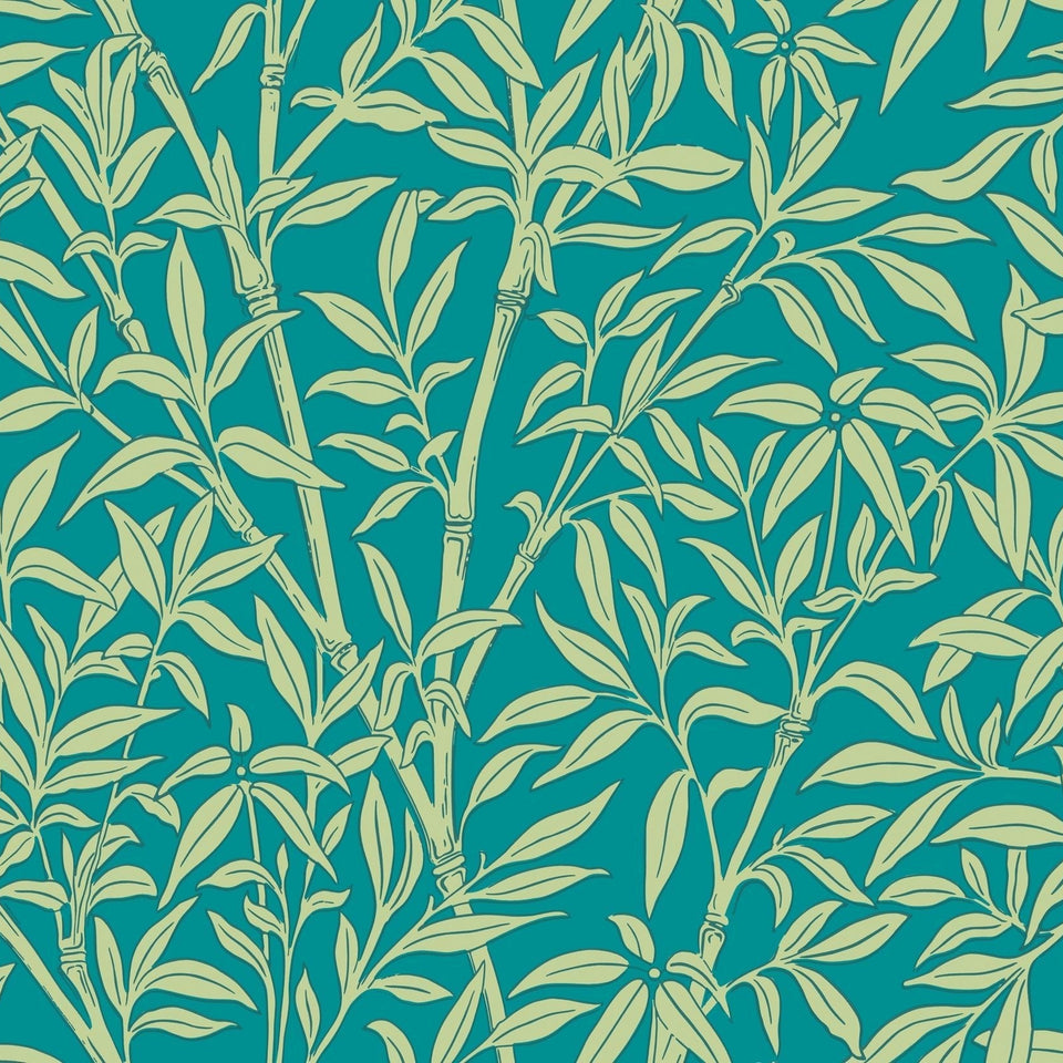 Cole & Son Bamboo Forest wallpaper in Pistachio on Petrol — pattern detail