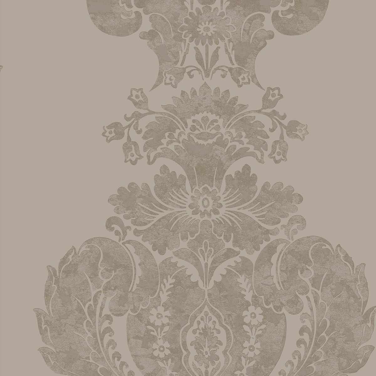 Cole & Son Baudelaire wallpaper in Metallic Gilver on Dark Taupe — pattern