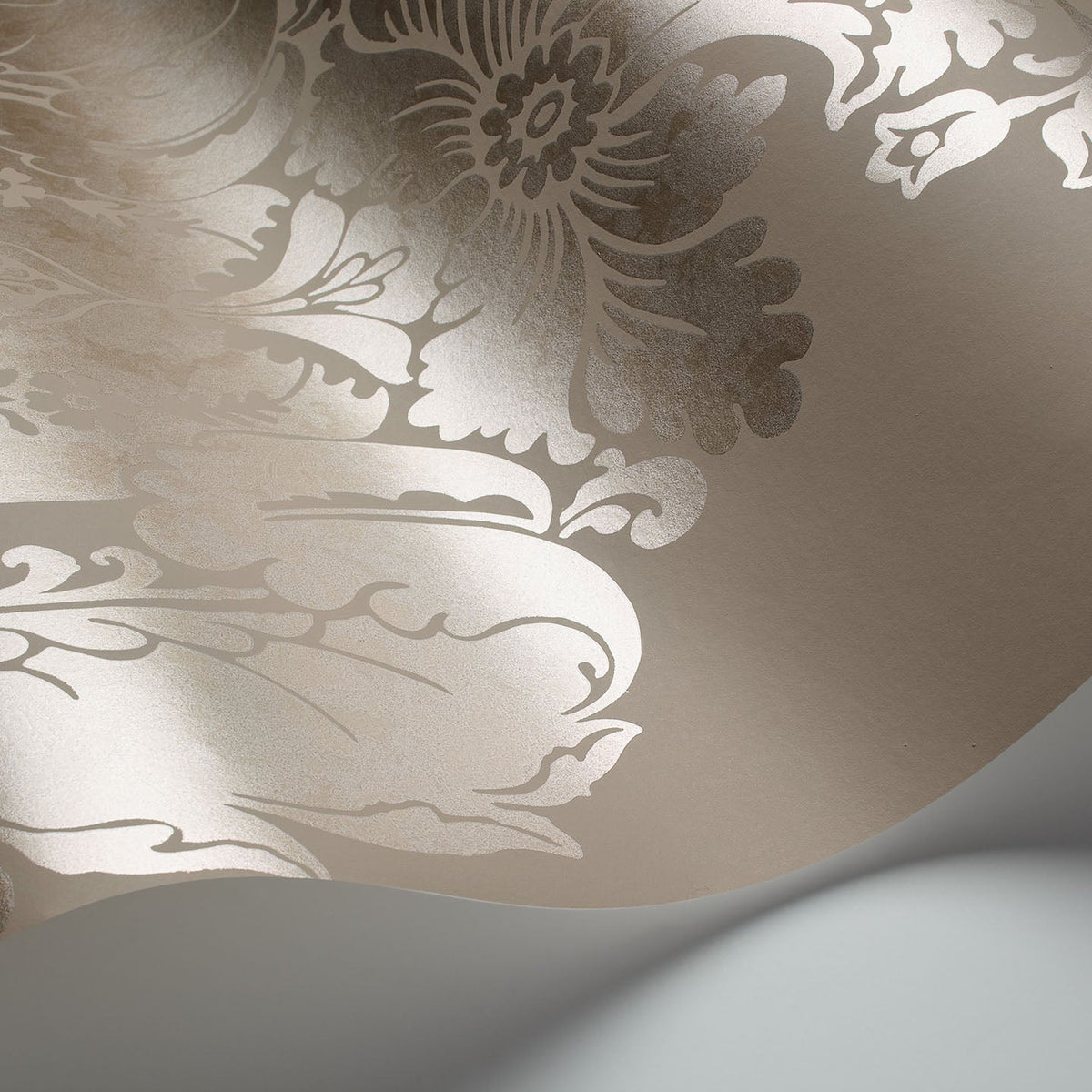 Cole & Son Baudelaire wallpaper in Metallic Gilver on Dark Taupe — detail