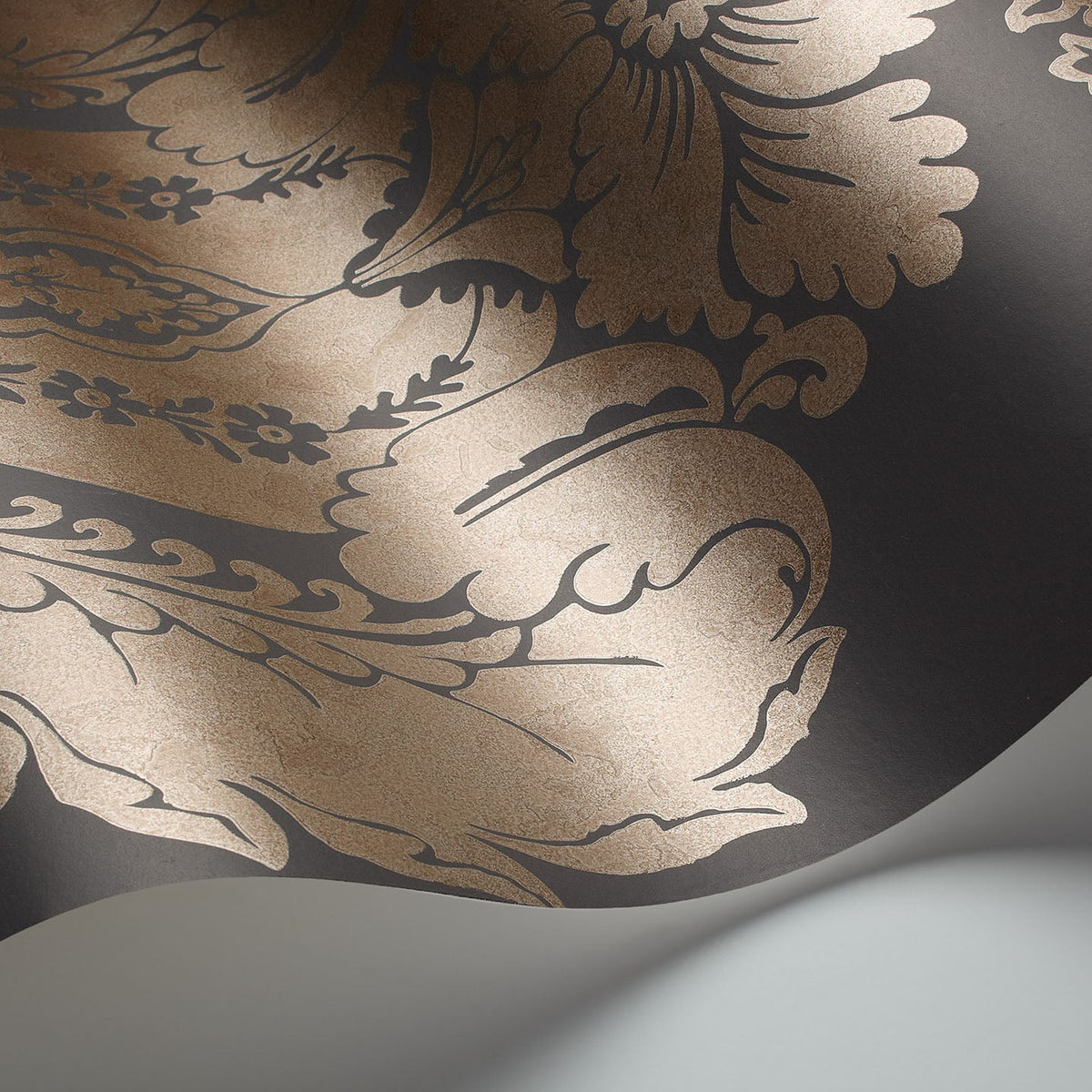 Cole & Son Baudelaire wallpaper in Metallic Bronze on Charcoal — detail