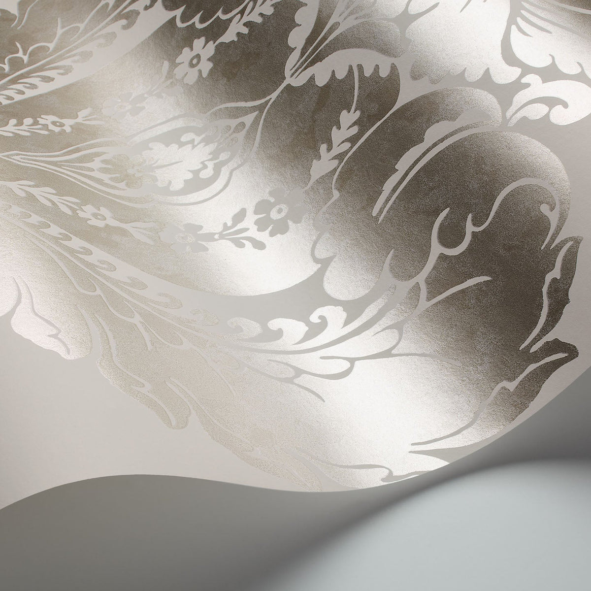Cole & Son Baudelaire wallpaper in Metallic Silver on Grey — detail