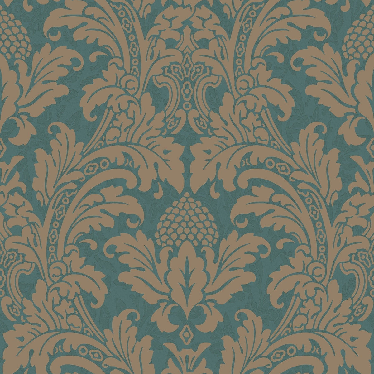 Cole & Son Blake wallpaper in Metallic Gold on Teal — pattern