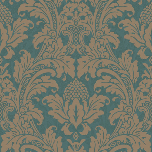 Cole & Son Blake wallpaper in Metallic Gold on Teal — pattern