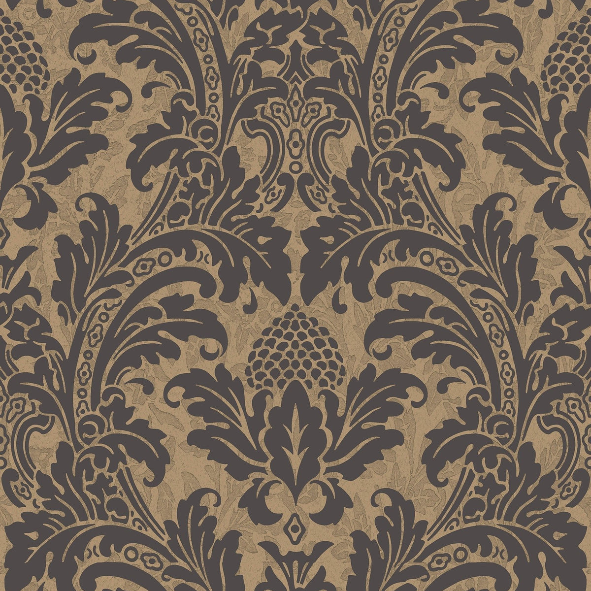 Cole & Son Blake wallpaper in Black on Metallic Gold — pattern