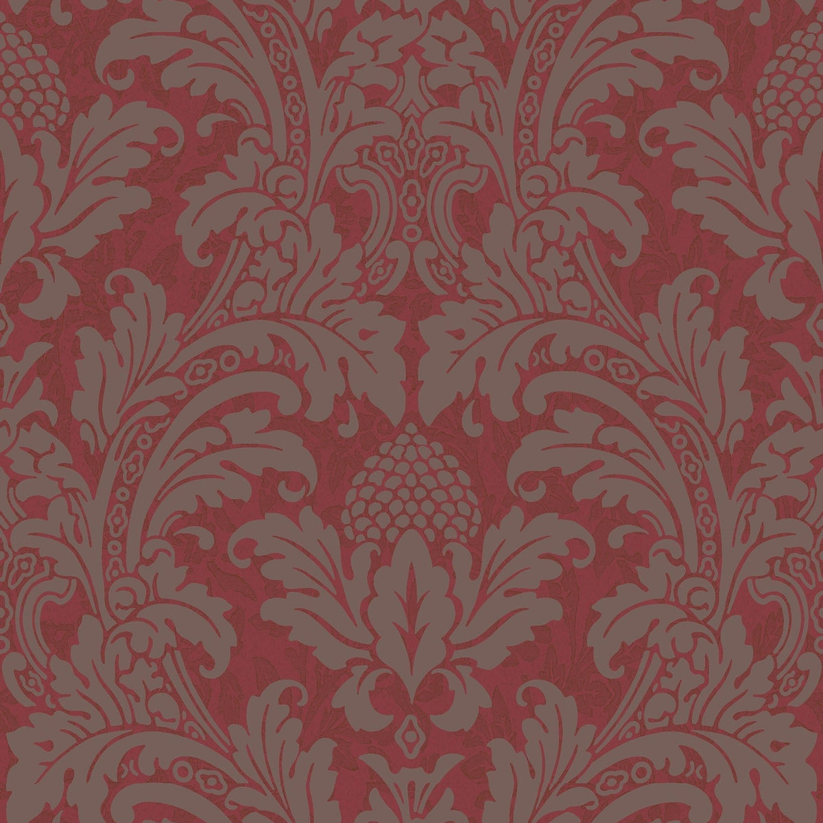 Cole & Son Blake wallpaper in Metallic Pewter on Red — pattern