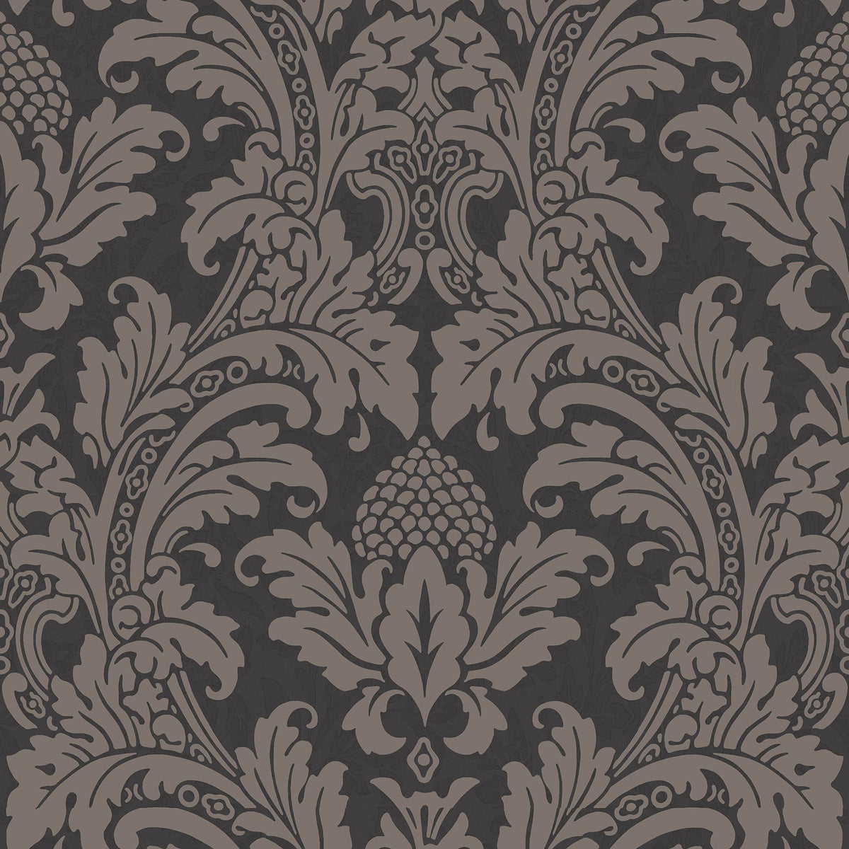 Cole & Son Blake wallpaper in Metallic Pewter on Charcoal — pattern