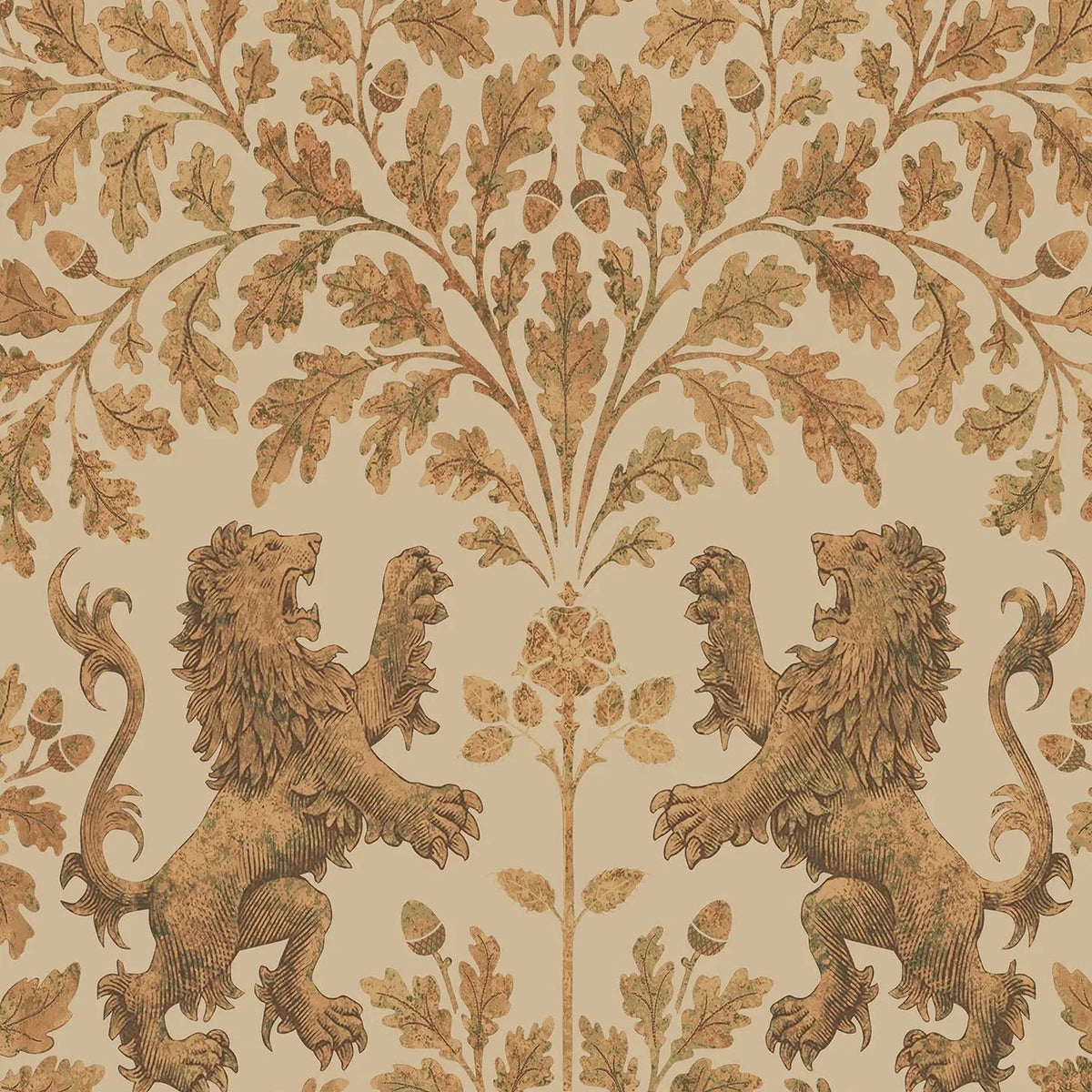 Cole & Son Boscobel Oak wallpaper in Metallic Gold on Oat — pattern
