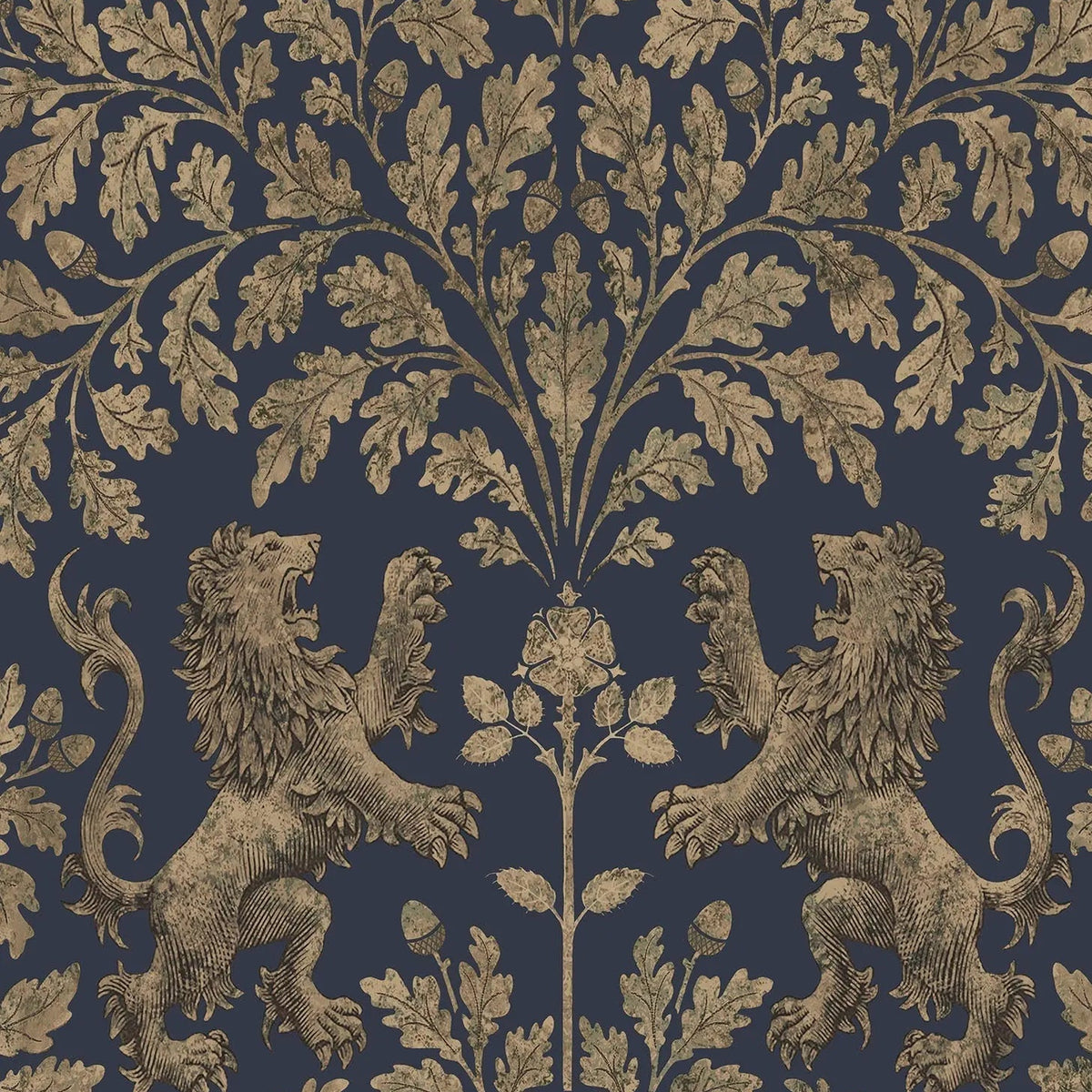 Cole & Son Boscobel Oak wallpaper in Metallic Gilver on Ink — pattern