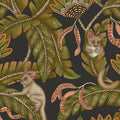Cole & Son Bush Baby wallpaper in Spring Green & Orange on Black — pattern