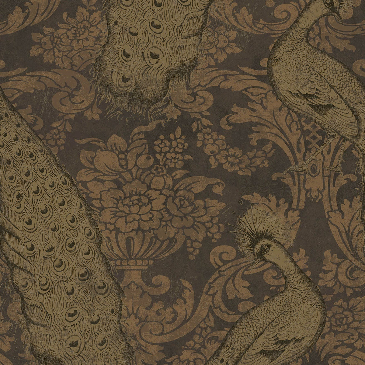 Cole & Son Byron wallpaper in Metallic Gold & Bronze on Charcoal — pattern