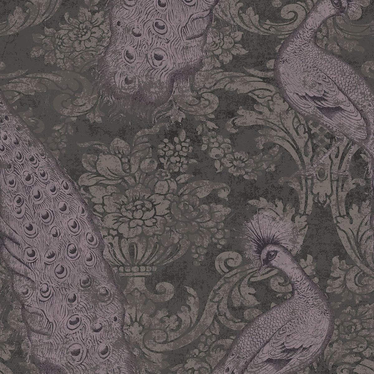 Cole & Son Byron wallpaper in Metallic Lilac Grey & Mink on Charcoal — pattern