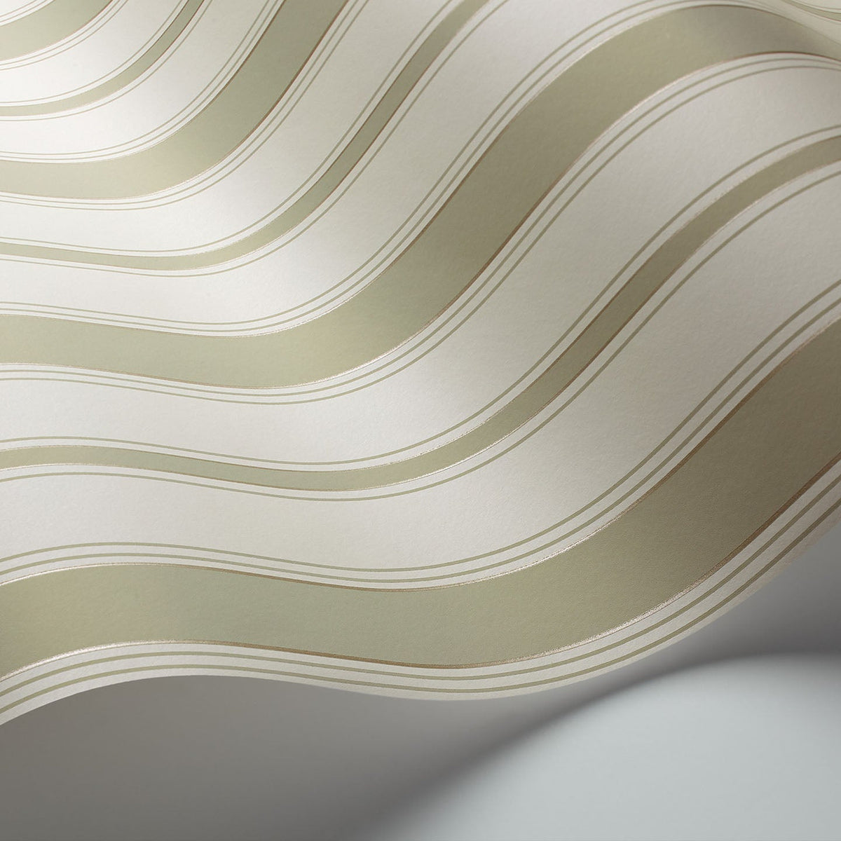 Cole & Son Cambridge Stripe wallpaper in Soft Olive — detail