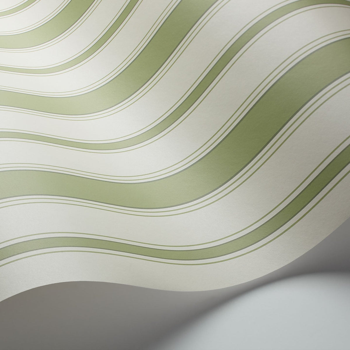 Cole & Son Cambridge Stripe wallpaper in Olive Green — detail