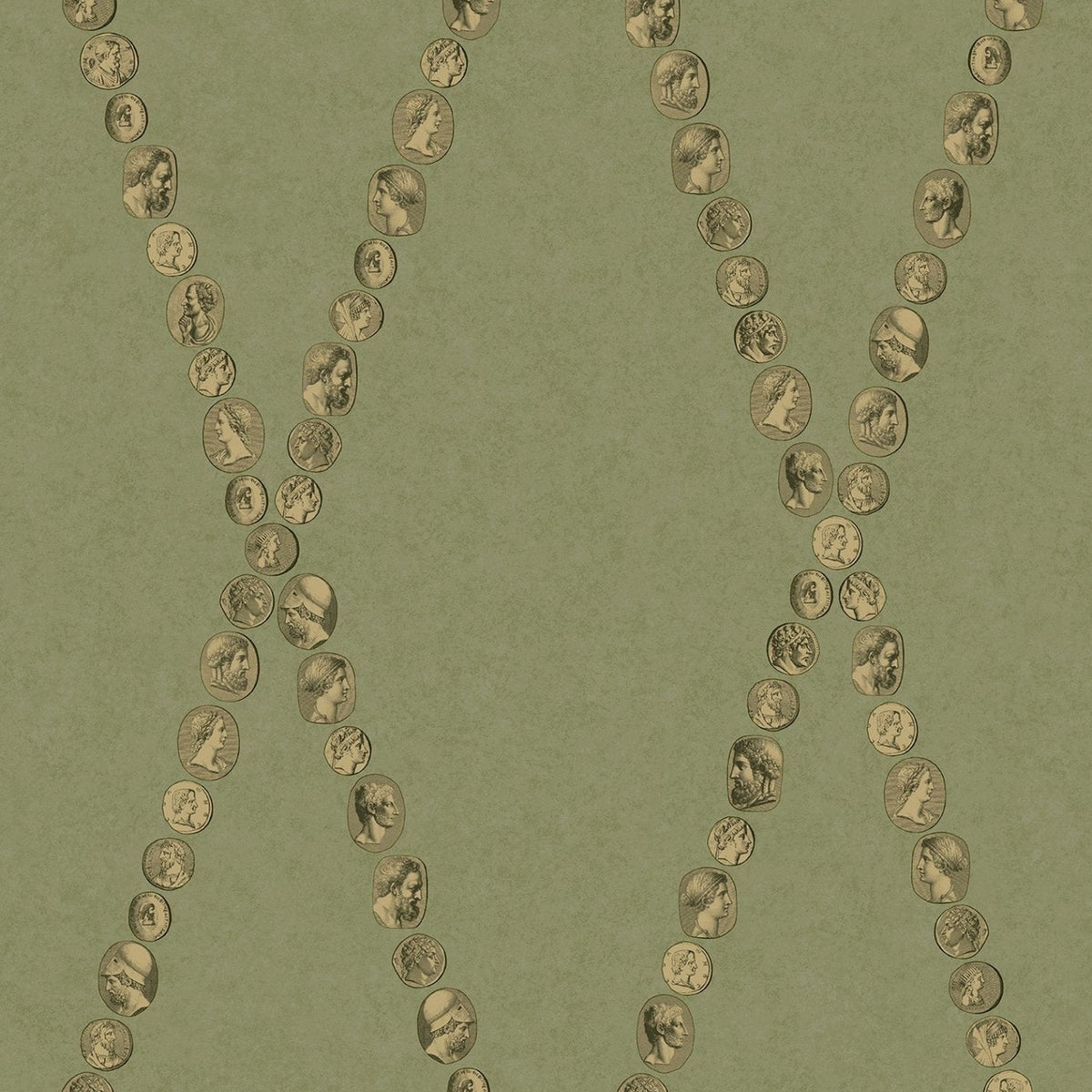 Cole & Son Cammei wallpaper in Antique Gold on Olive — pattern