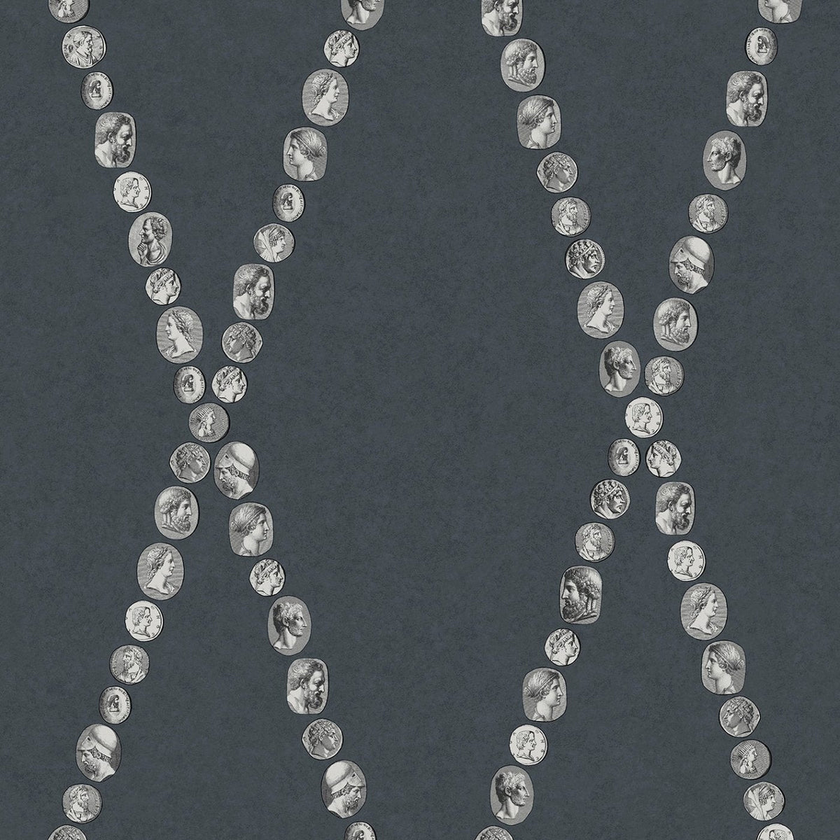 Cole & Son Cammei wallpaper in Silver on Ink — pattern