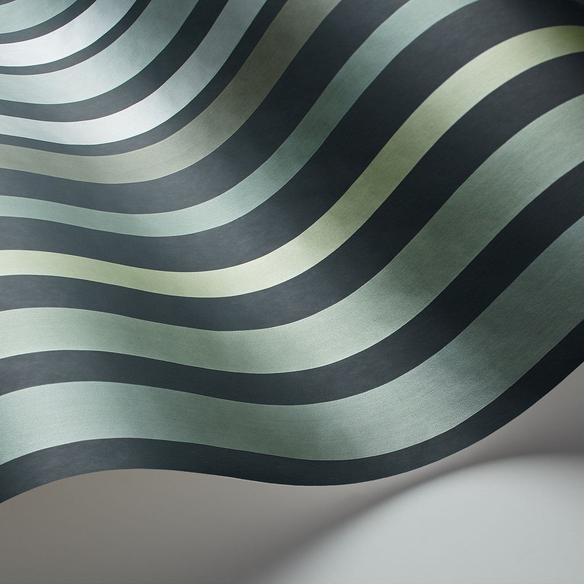 Cole & Son Carousel Stripe wallpaper in Frosty Green — detail