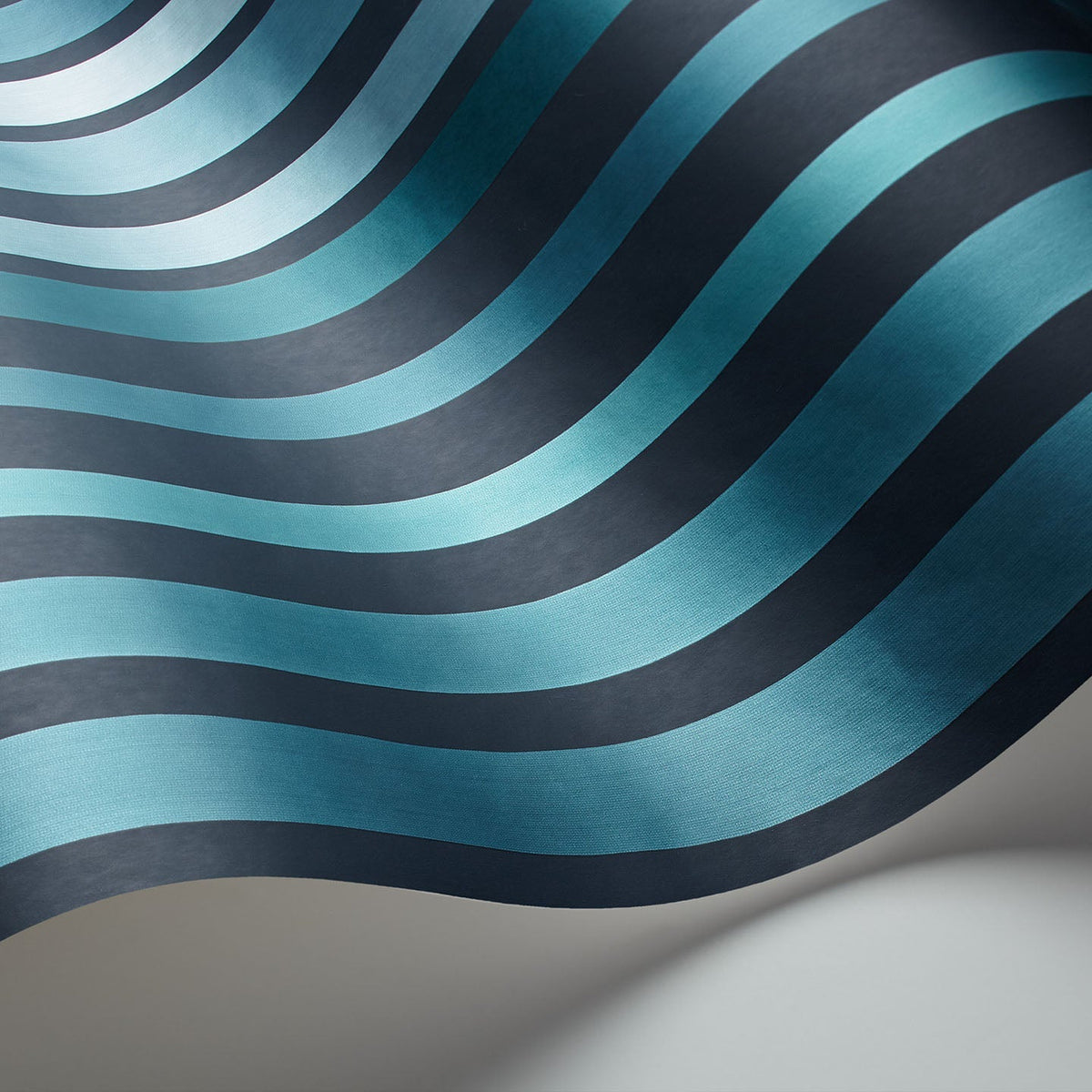 Cole & Son Carousel Stripe wallpaper in Petrol on Ink — detail
