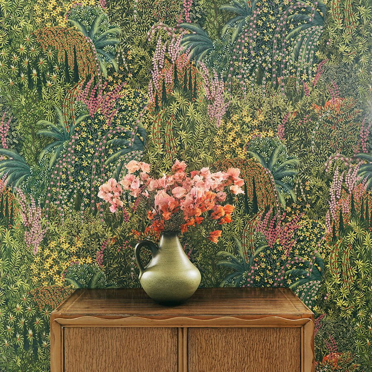 Cole & Son Cascade wallpaper in Leaf Green — room setting