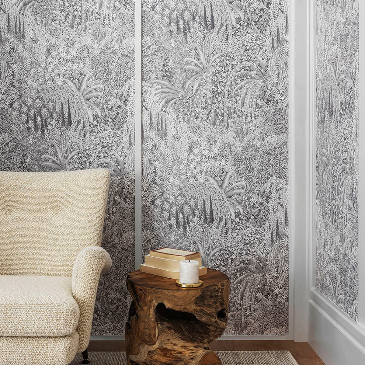 Cole & Son Cascade wallpaper in Platinum Matte — room setting