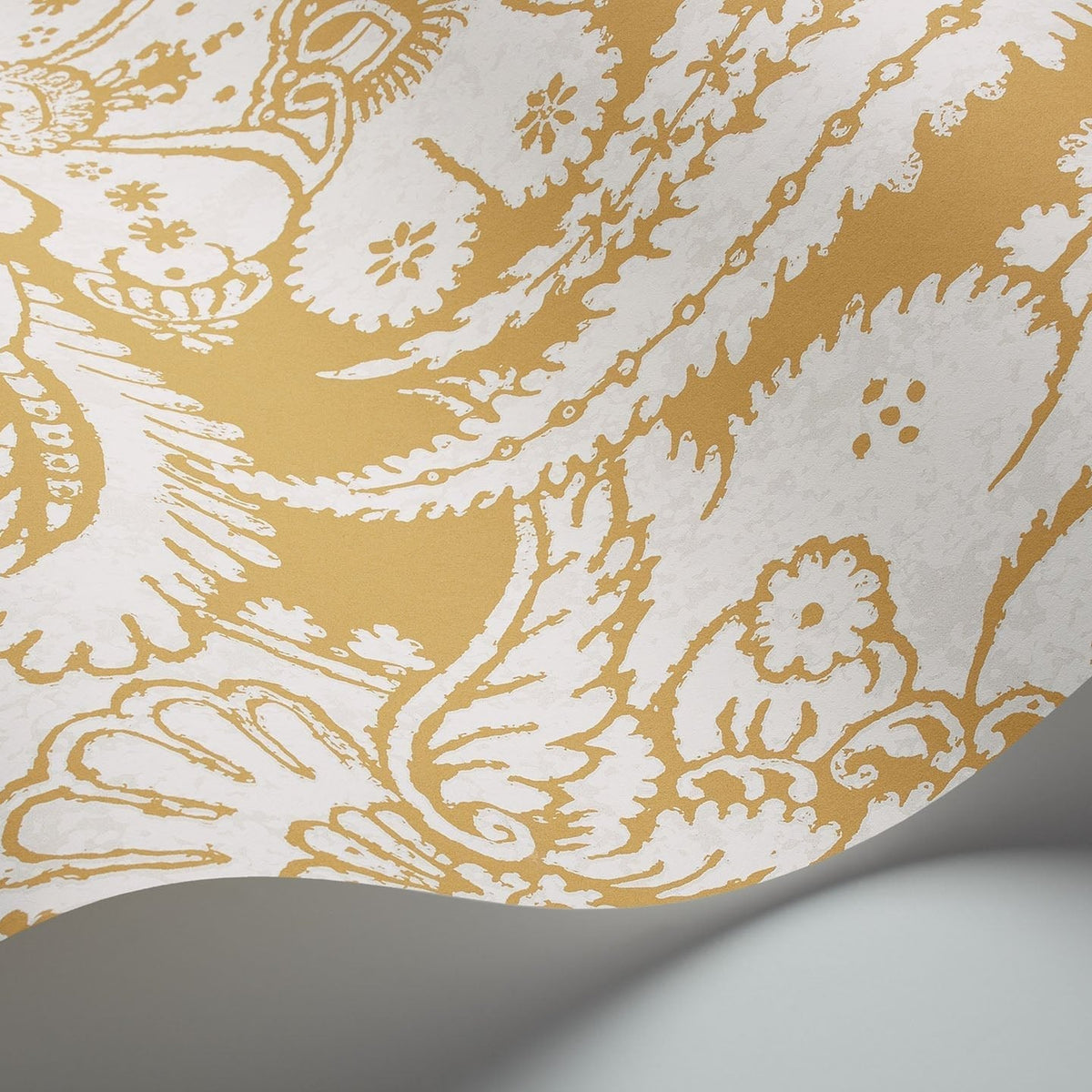 Cole & Son Chatterton wallpaper in Chalk on Ochre — detail