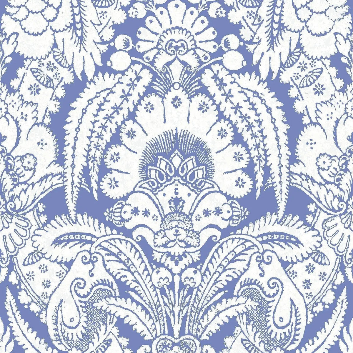 Cole & Son Chatterton wallpaper in White on Hyacinth Blue — pattern