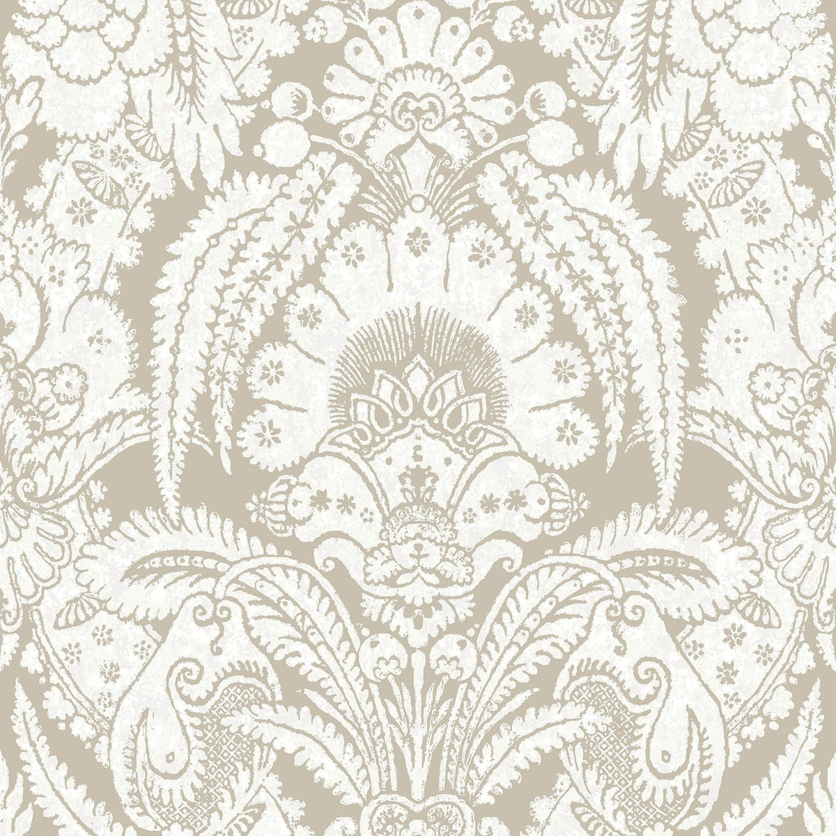 Cole & Son Chatterton wallpaper in Chalk on Taupe — pattern