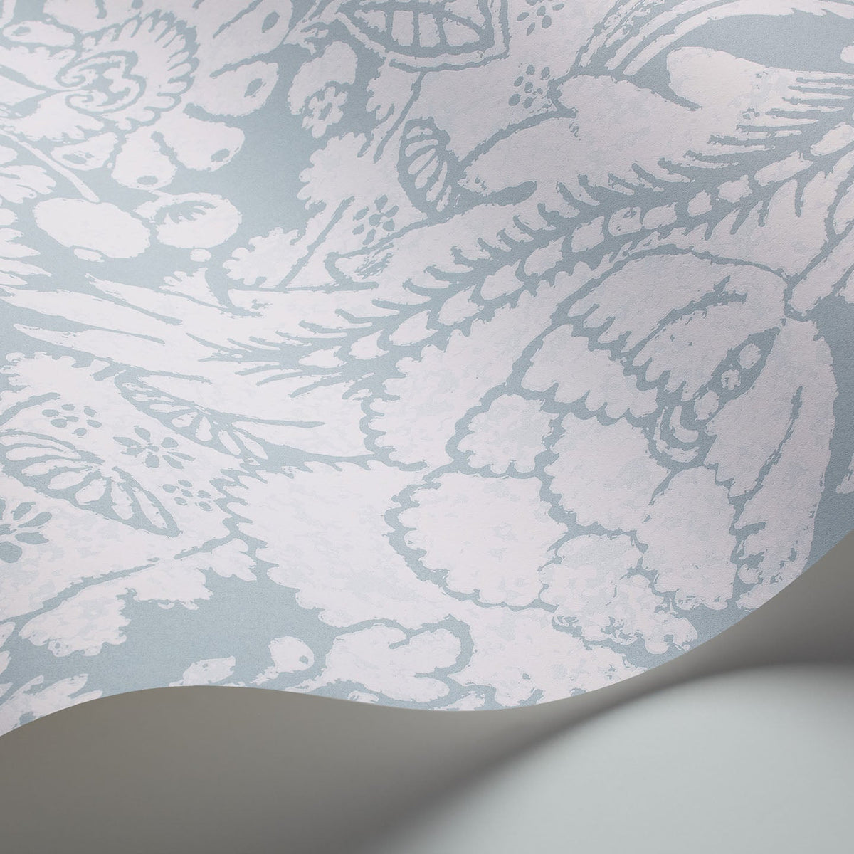 Cole & Son Chatterton wallpaper in Chalk on Print Room Blue — detail
