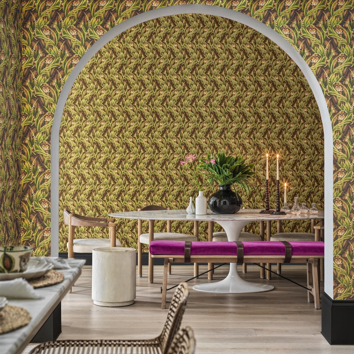 Cole & Son Cheetah Prowl wallpaper in Grass — room setting