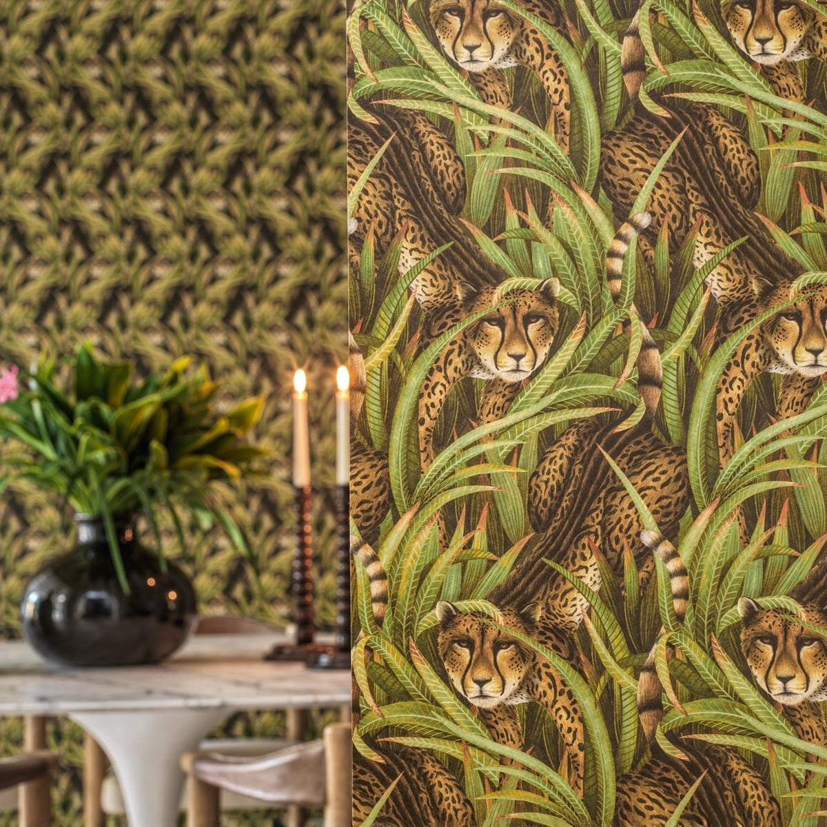 Cole & Son Cheetah Prowl wallpaper in Grass — room detail