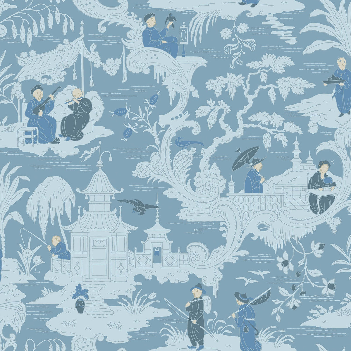 Cole & Son Chinese Toile wallpaper in Ice Blue — pattern