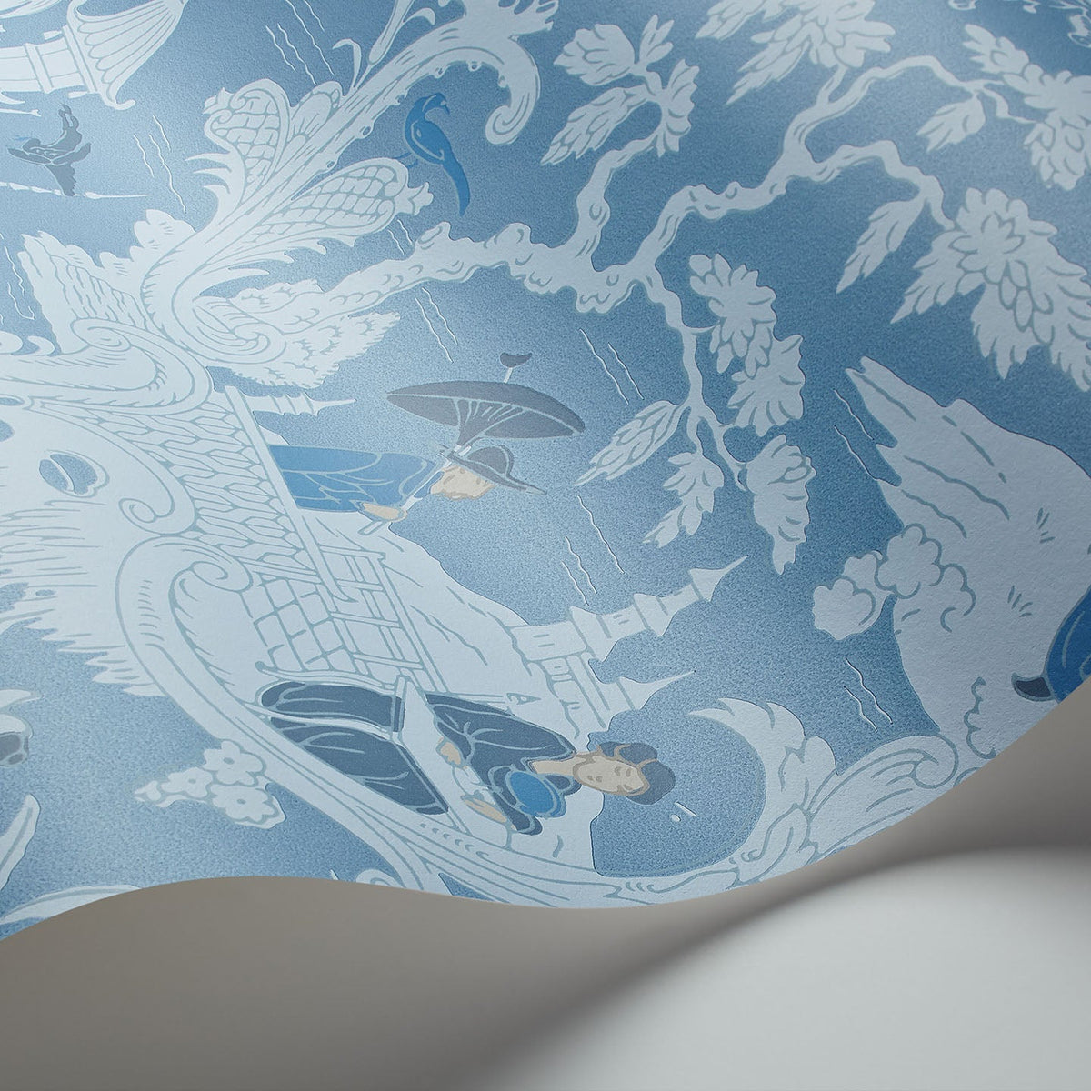 Cole & Son Chinese Toile wallpaper in Ice Blue — detail