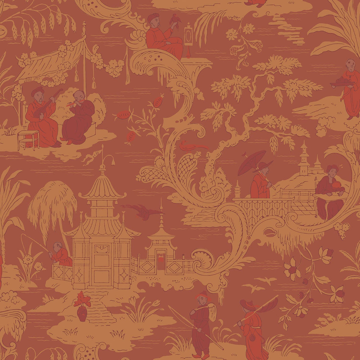 Cole & Son Chinese Toile wallpaper in Ginger — pattern